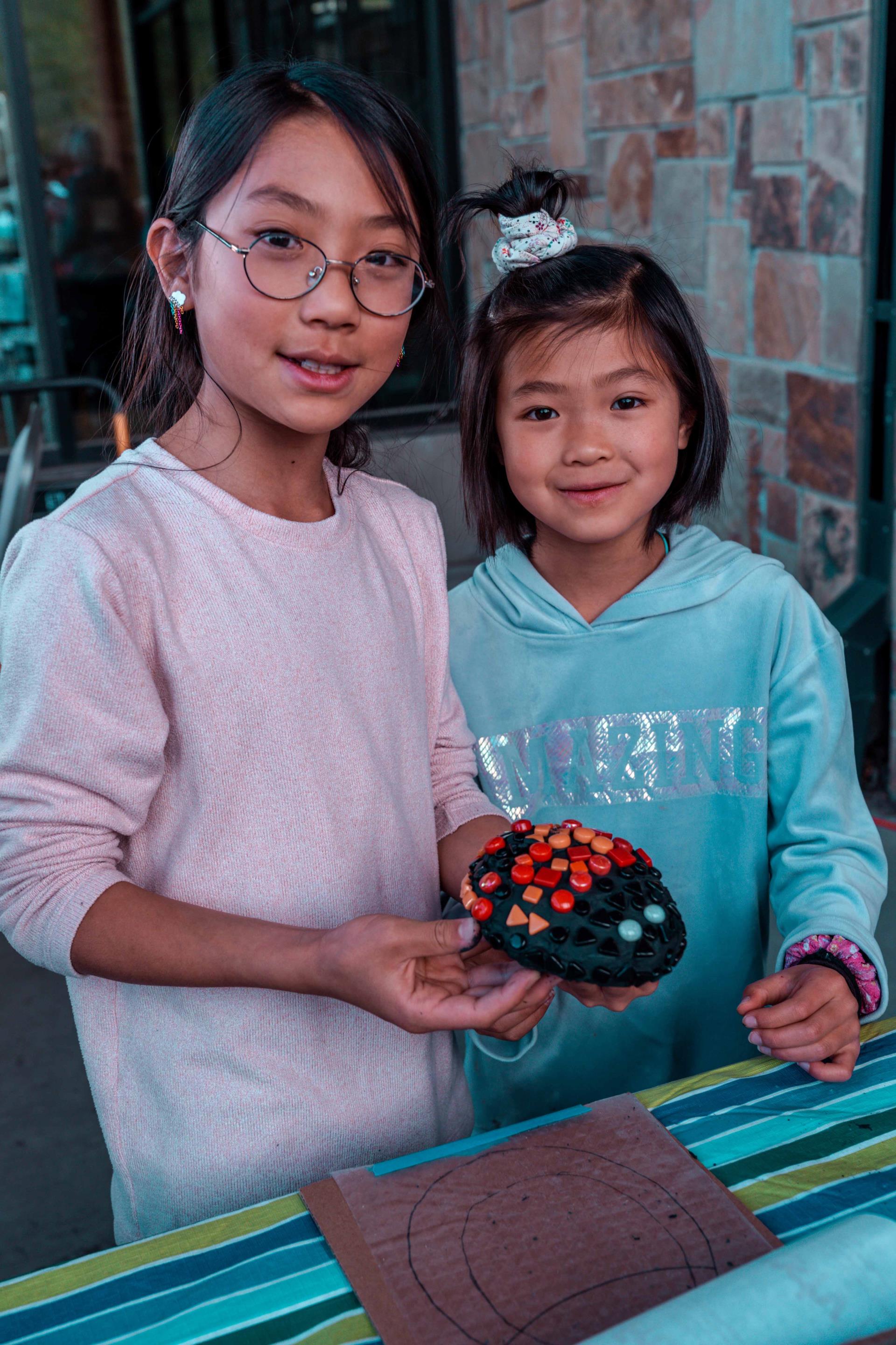 little girls with mosaic ladybug