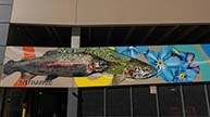 trout on parking garage mural