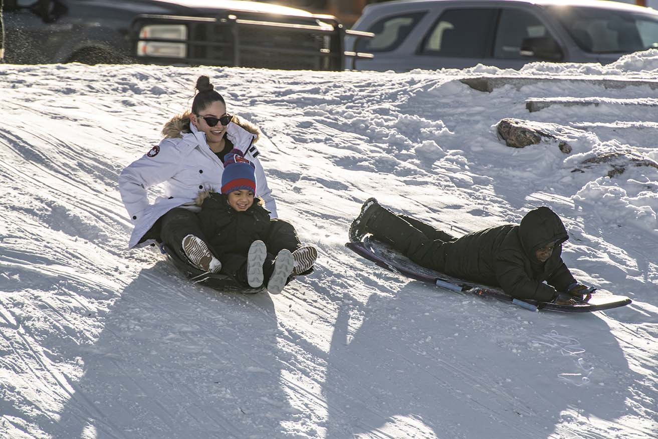 Mom and son Sledding